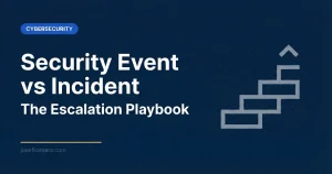 Security Event vs Incident: The Escalation Playbook. Featured image for josefkamara.com Cybersecurity article.