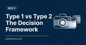 OC 2 Type 1 vs Type 2: The Decision Framework That Saves $20,000. Featured image for josefkamara.com SOC 2 article.
